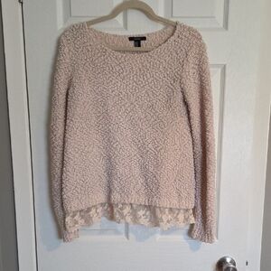 H&M Light Pink Popcorn Knit Sweater with Lace Trim
